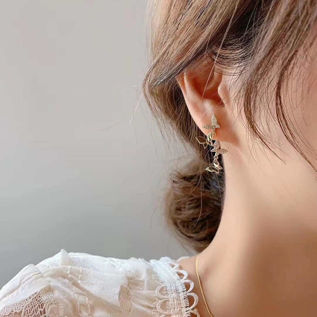 New Women's Temperament Four Butterfly Copper Earrings