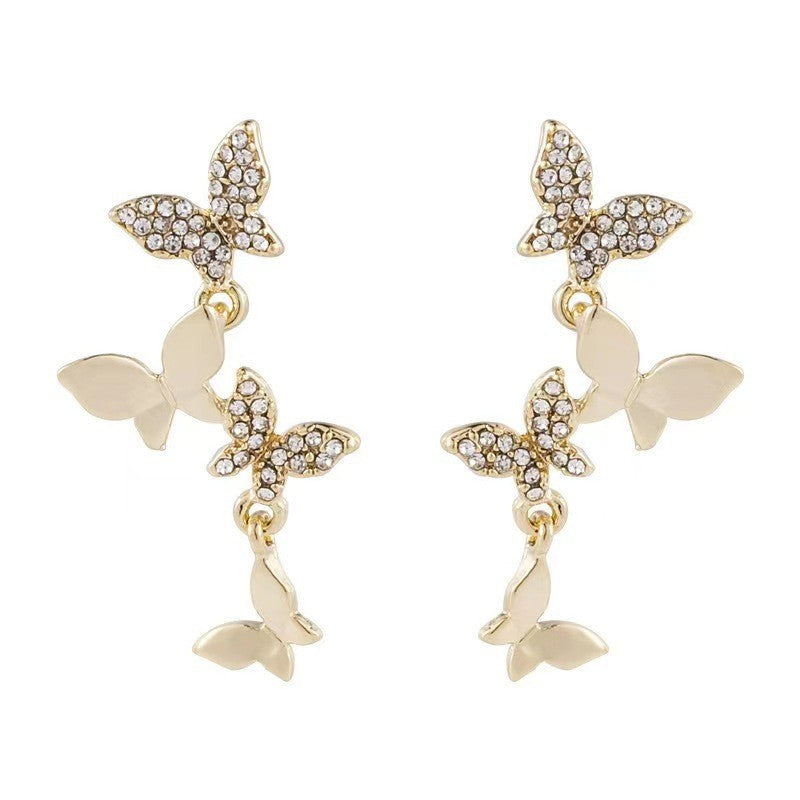 New Women's Temperament Four Butterfly Copper Earrings